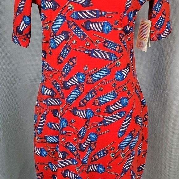 NWT Lularoe Julia, red/white/blue firecracker pattern, size M - Picture 3 of 6